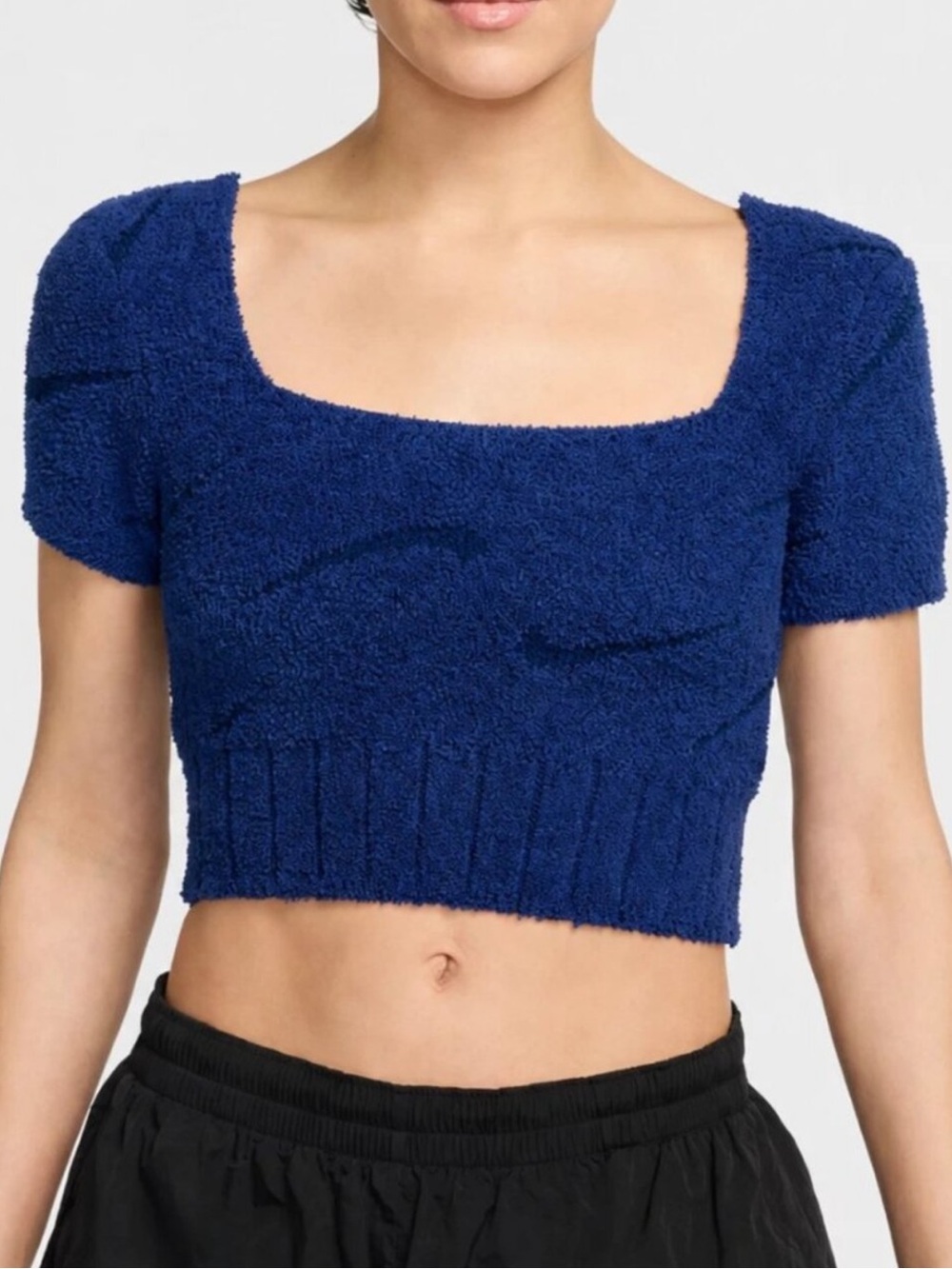 NWT Nike Women's Navy Fuzzy Cropped Square-Neck Sweater S